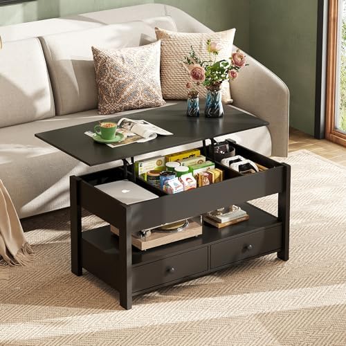 WLIVE Lift Top Coffee Table with 2 Drawers, Black