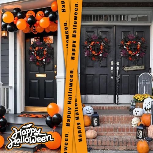 Halloween Wreath for Front Door, 24" Black Gothic Spooky Outdoor Décor