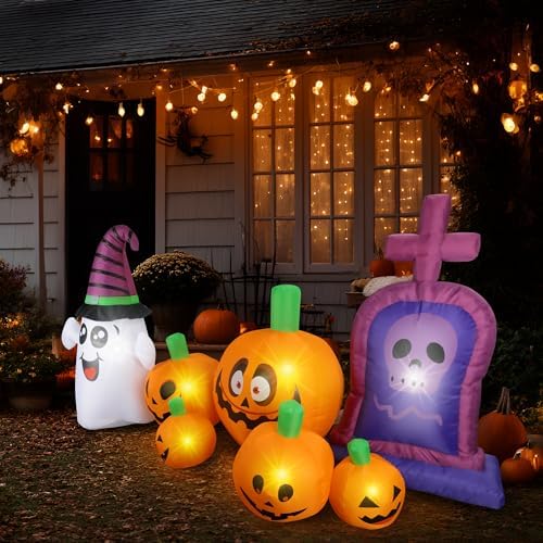 3.7Ft Halloween Inflatable Tombstones Haunted House Prop LED Lights for Halloween Party Holiday Indoor Outdoor Garden Lawn Yard Decorations