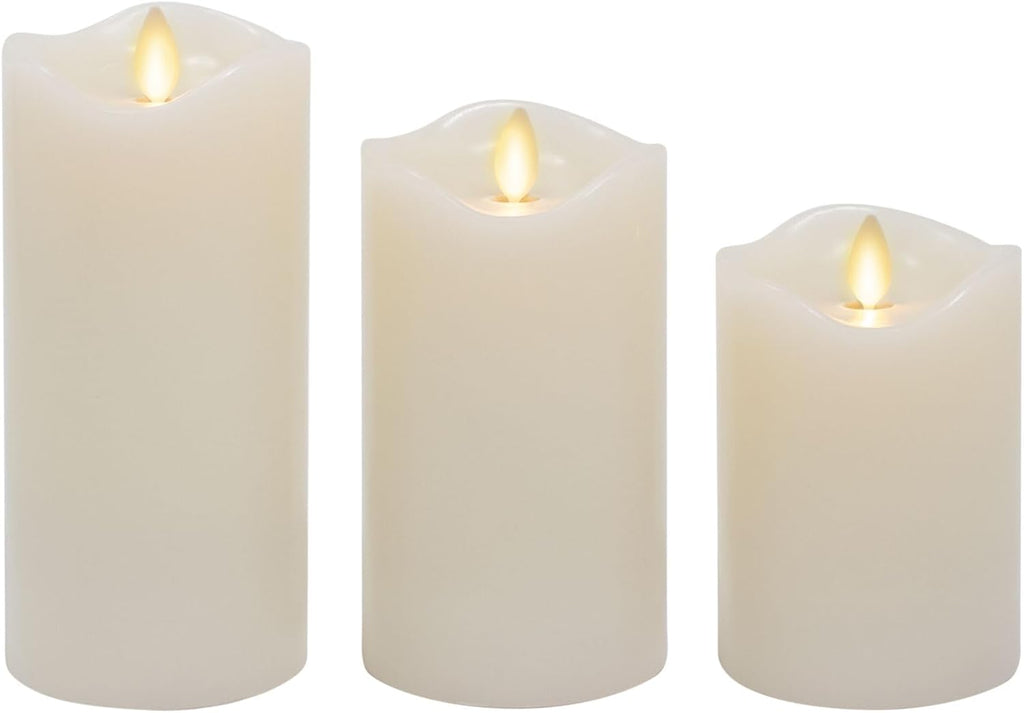 Matchless Candle Co. Flameless Moving Flame Pillars, Unscented Wax Melted Edge, AA Batteries