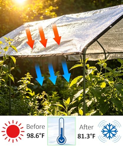 85% Aluminet Shade Cloth with Grommets, Reflective Shade Cover 10 X 10FT