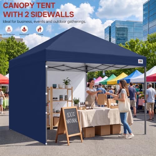 ABCCANOPY Easy Pop up Canopy Tent with 2 Sidewalls for Outdoor Sun Blocking or Rain Protection,10x10, Navy Blue