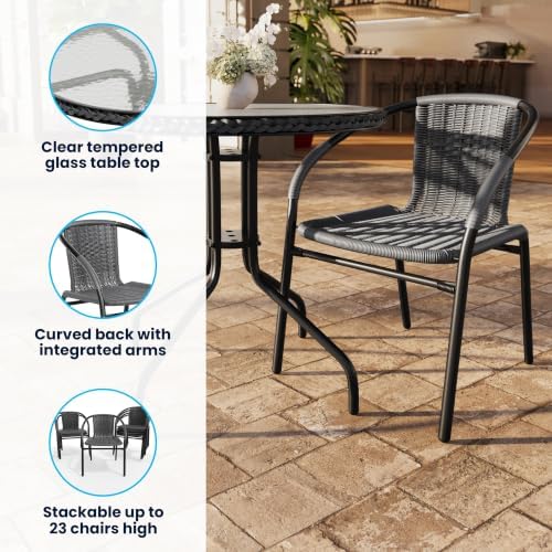 Flash Furniture 28 in Tempered Glass Round Table with 2 Chairs, Gray