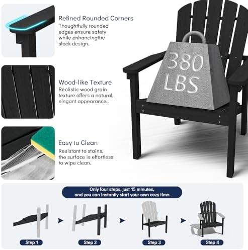 nevilywood Stackable Adirondack Chair, HDPE Outdoor Chair Set of 2, Black