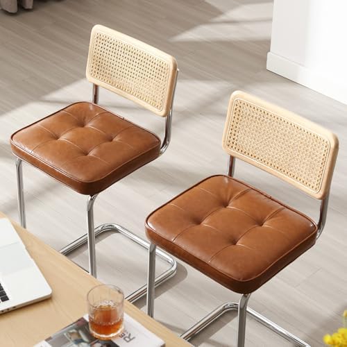 Zesthouse Natural Rattan Counter Stools Set of 2, 26" Modern Boho Barstools