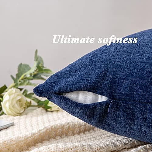GAWAMAY Decorative Square Throw Pillow Covers 18"x18" Inch Set of 4, Super Soft Chenille Pillows Farmhouse Fall Pillowcase for Living Room Bedroom Sofa Couch Cushion Cover Navy Blue 45x45cm