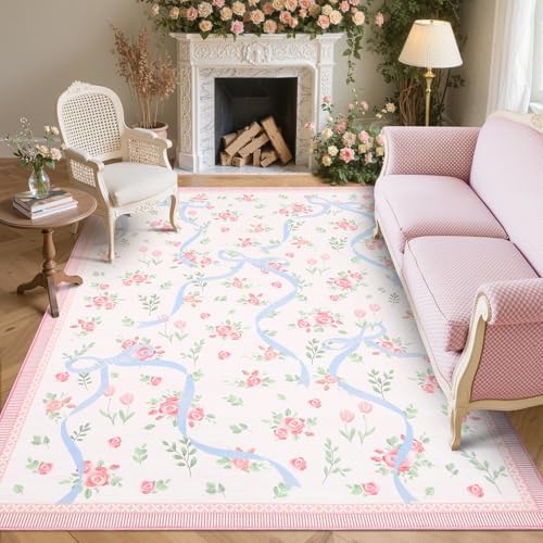 GarveeHome Pink and Blue Rugs for Bedroom Girls, 4x6 Rug for Living Room