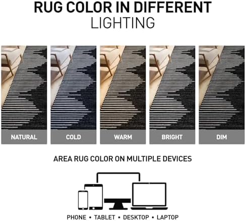 Rugshop Bohemian Stripe Stain Resistant High Traffic Area Rug Black 5' x 7'