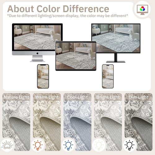 Soalmost 9x12 Area Rugs for Living Room, Washable Neutral Soft Rug Grey