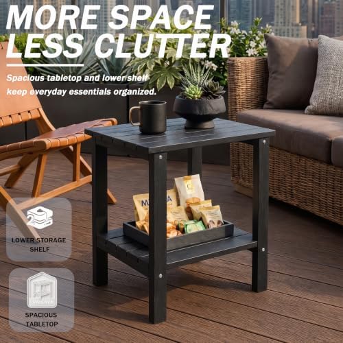Outdoor Side Table, 2-Tier HDPS Small Patio Adirondack Table, Black