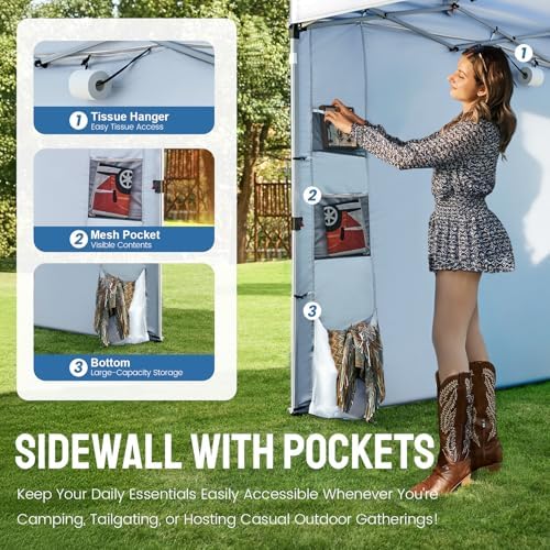 CROWN SHADES Canopy Tent 10x10 Pop Up Canopy with Side Pockets, Grid White
