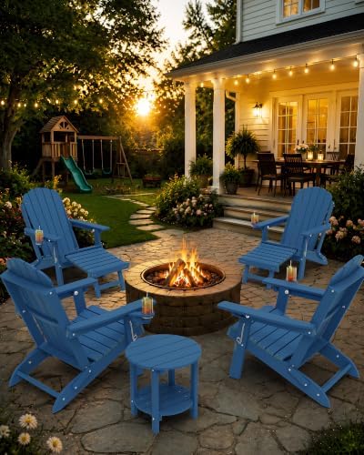 YEFU Adirondack Chairs with Footrest Set of 4, HDPE Adirondack Chair, Blue