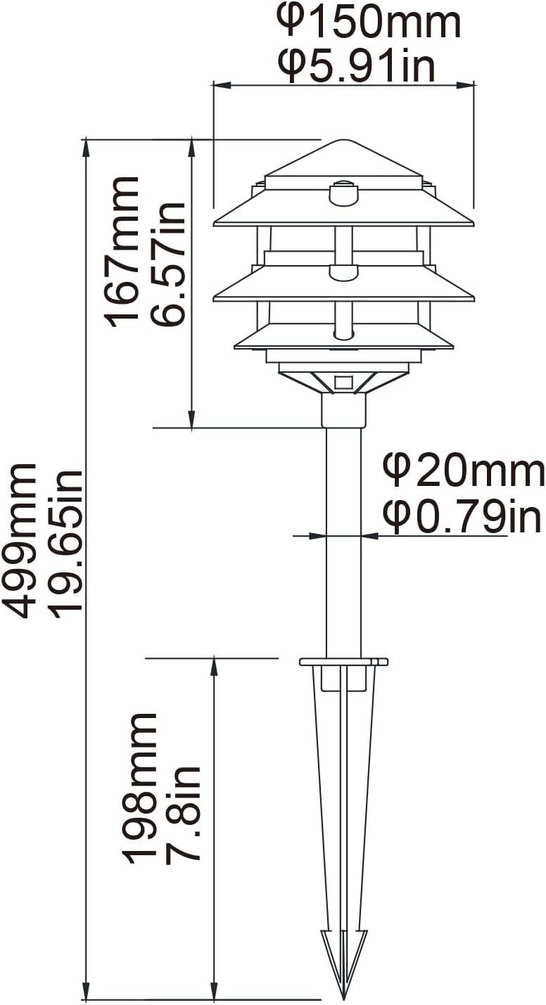 Lumina Lighting® Low Voltage Landscape Lighting Cast-Aluminum Pagoda Path and Area Light Warm White 4W G4 LED Bulb and ABS Ground Stake Included for Yard Walkway Lawn PAL0103-BKLED4 (Black,4-Pack)