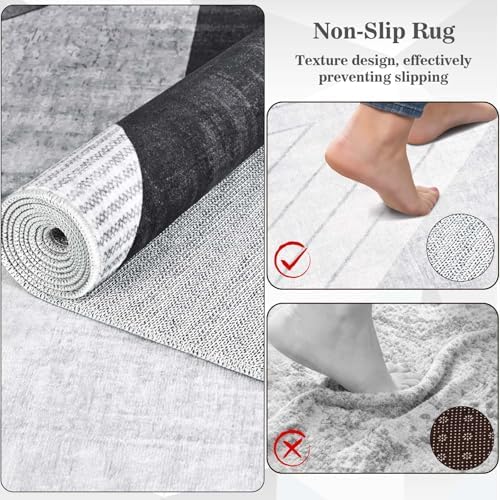 Yinhua Modern Geometric Area Rugs 5x7 Grey Black Rugs for Living Room Washable Rug Non Slip Low Pile, Large Soft Bedroom Rug Non Shedding, Modern Simplicity Carpet for Home Office, Dining Room