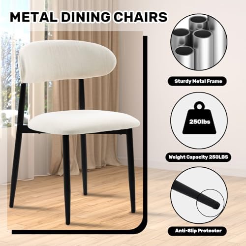 UVV Dining Chairs Set of 4, Metal Kitchen Chairs with Modern Fabric Upholstered for Dining Room, Beige
