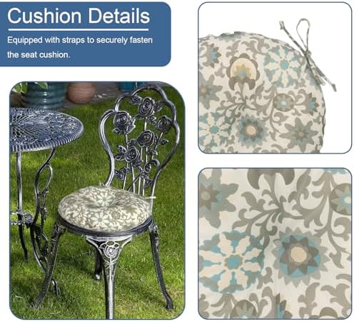 LVTXIII Outdoor Bistro Chair Cushions, 15"x15"x4" Round Patio Chair Cushions, All Weather Tufted Seat Cushions for Patio Furniture Use, Set of 2, Floral Symphony‌