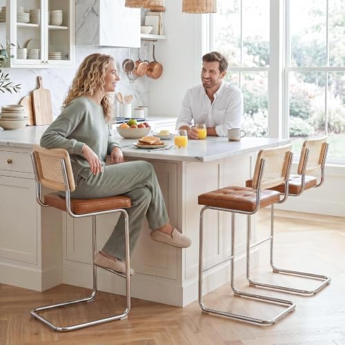 Zesthouse Natural Rattan Counter Stools Set of 2, 26" Modern Boho Barstools