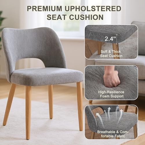 Modern Dining Chairs Set of 2, Upholstered Fabric Kitchen Chairs with Butterfly Hollow Back, Solid Wood Legs, Easy Assembly, Farmhouse Style for Kitchen & Dining Room, Gray