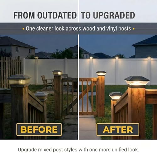 T-SUN Solar Post Cap Lights 12 Pack, 2 Modes Fence Post Solar Lights Black