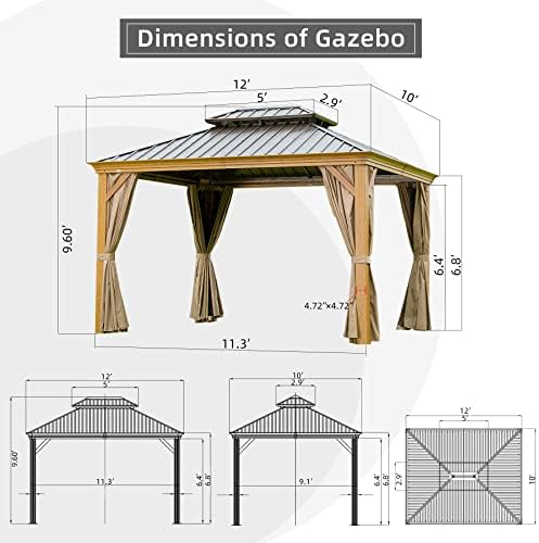 Domi 10'X12' Gazebo with Double Roof Steel, Heavy Duty Outdoor Patio Gazebo