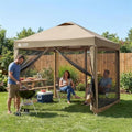 CROWN SHADES Gazebo 10x10 Pop Up Canopy with Mosquito Netting, Beige