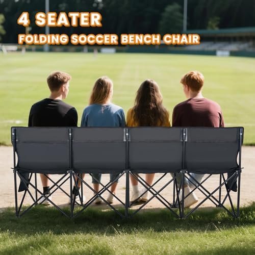 LILYPELLE Folding Soccer Bench, Portable Team Bench, 4 Seats w/Backrest