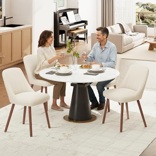 MALOL Upholstered Dining Chairs Set of 4, Modern Fabric Kitchen Chairs with Back, Wood Legs for Kitchen Dining Room Restaurant, Beige