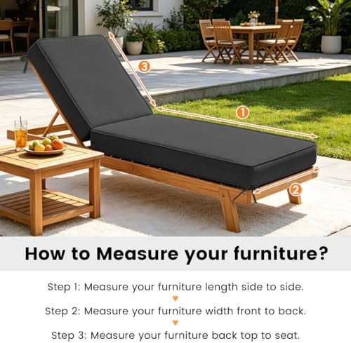Chaise Lounge Olefin Cushion, Water Resistant Patio Pad Dark Gray 80x26x4
