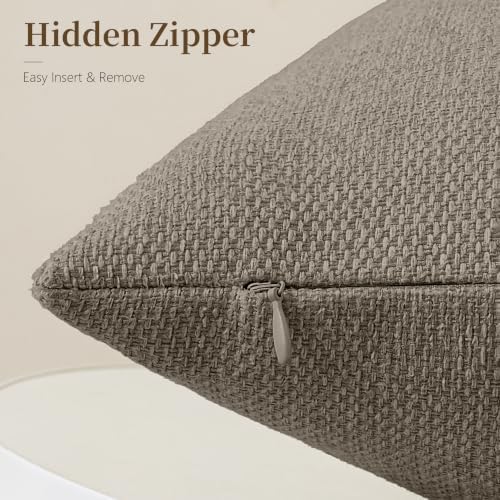 Natural Linen Look Throw Pillow Covers 18x18 Inch Set of 4, Textured Woven Decorative Pillow Covers, Neutral Square Cushion Covers for Couch Sofa Living Room Bedroom, Walnut Beige Mix