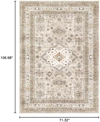 cotiled 6x9 Area Rug for Living Room, Washable, Traditional, Beige