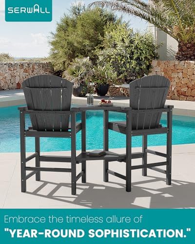 SERWALL Tall Adirondack Chairs Set of 2, HDPE Bar Height Outdoor Chairs