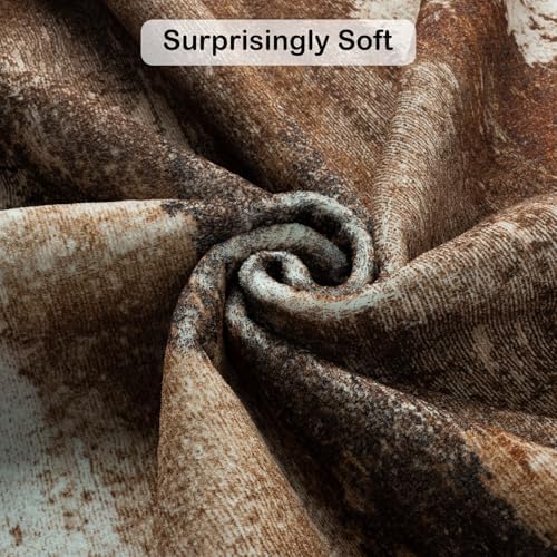 Kelarea Washable Area Rug 9x12, Non-Slip Low Pile Abstract Brown