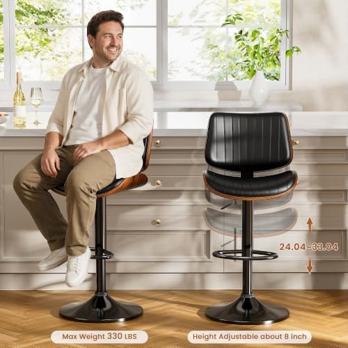 YaFiti Bentwood Swivel Bar Stools Set of 2, Bar Stools for Kitchen, Black