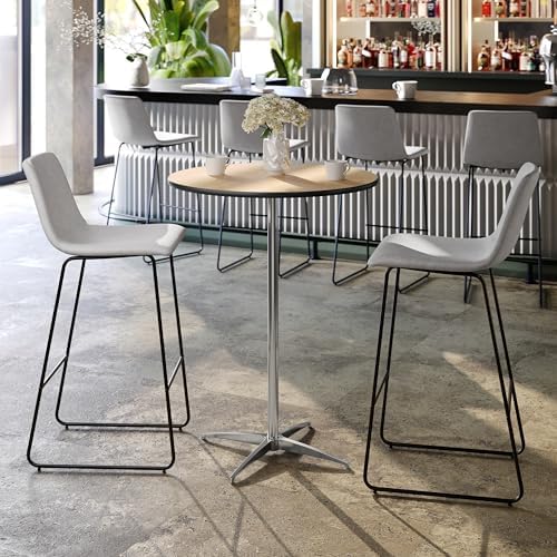 Flash Furniture Lars 30" Round Cocktail Table with 30" and 42" Columns, Adjustable Standard or Bar Height Round Table for Events or Home Use, Natural