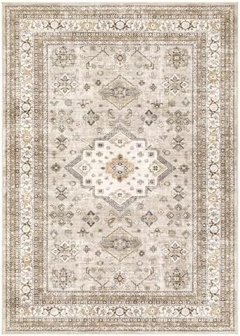 cotiled 10x12 Area Rug for Living Room, Washable, Traditional, Beige