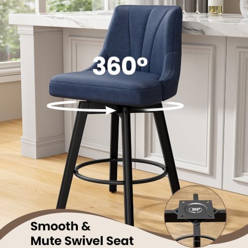 REONEY Counter Height Swivel Bar Stools, 24" Upholstered Barstools Set of 2