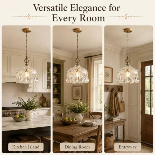 LIGHTLAND Vintage Small Crystal Glass Chandelier, 7.9 Inch Diameter