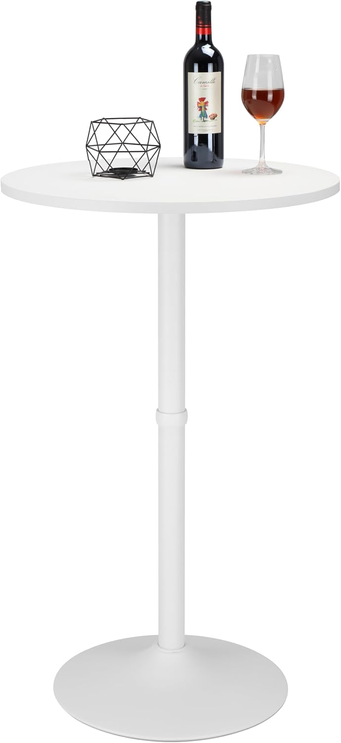 Finnhomy 24'' Round Cocktail Bar Table with Metal Base, Tall Bistro Pub Table, Counter Bar Height Table for Kitchen, Dining Room, Living Room, Easy Assembly, White