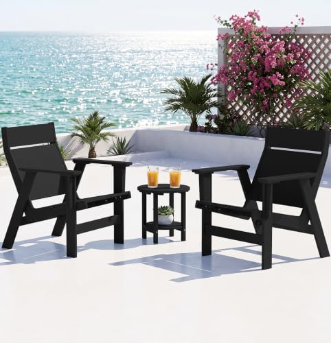 KINGYES Modern Adirondack Chair Set of 2, Slateless Design, Black