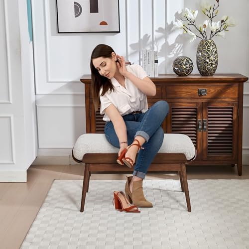 BFZ 37.4" Upholstered Bedroom Bench Walnut Wood Frame Entryway Bench