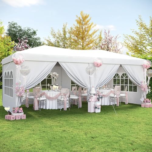 Aoxun 10x20 Pop Up Canopy Tent with 6 Sidewalls, Party Tent, White