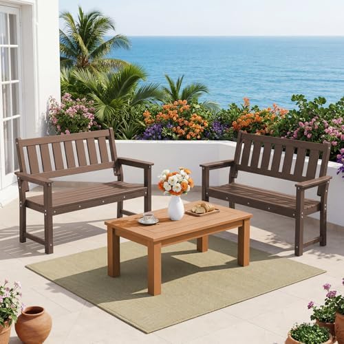 50" HDPE Outdoor Bench Weatherproof Patio Seating, Mocha Brown