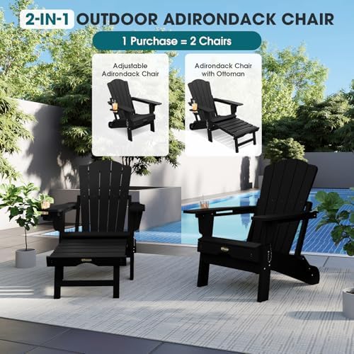 THOEOE Adirondack Chairs with Footrest, Folding HDPE Chairs