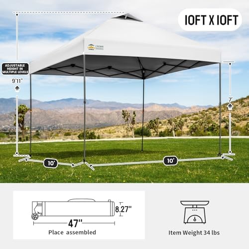 CROWN SHADES 10x10 Pop Up Canopy Tent, White