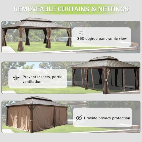 Domi 12'X18' Gazebo, Hardtop Gazebo for Patio with Drainage System, Brown