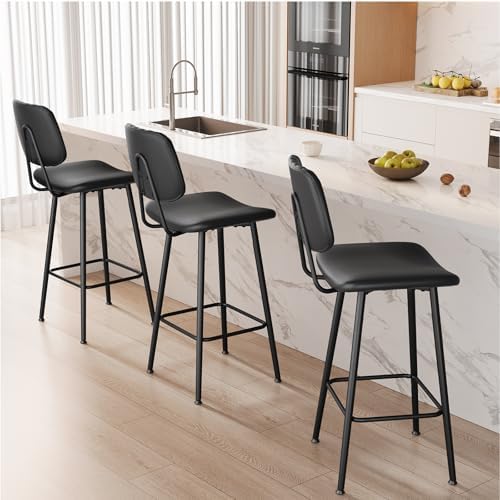 Raynesys 29-Inch Leather Bar Stools Set of 2 with High Backrest, Black