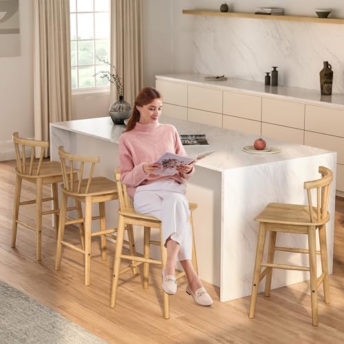 EYYTHUNG Wood Bar Stools Set of 3, Natural Oak