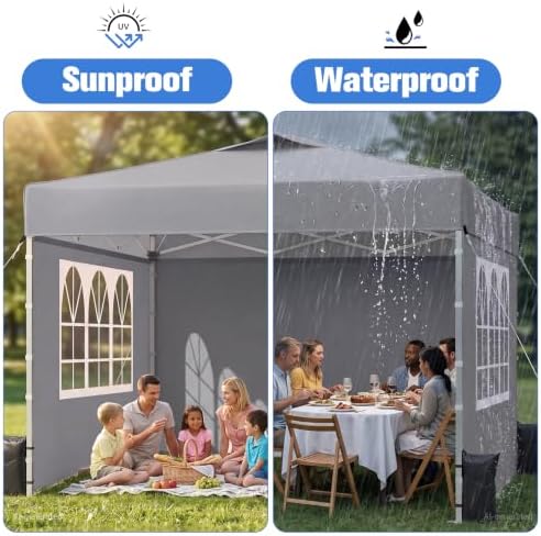 10x10 Pop Up Canopy Tent with One Push Setup, 3 Adjustable Heights, Gray