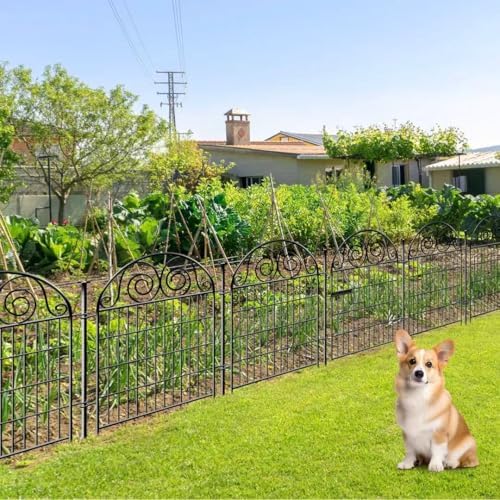 Getlay Tall Garden Fence Animal Barrier with Gate, 32 in(H) 8 Panels Garden Fences and Borders for Dogs, Dog Fence Outdoor for Yard, Total Length 17.5 Ft Metal Temporary Fencing│Patented