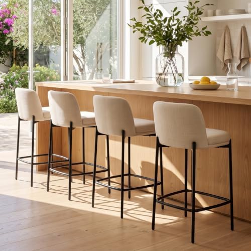 26 Inch Counter Height Bar Stools Set of 2, Modern Barstools, Beige